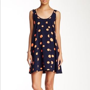 Scoop neck dress - navy blue with orange polka